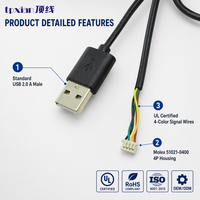 Cable de datos y carga personalizado USB 2.0 A macho a Molex 51021-0400 con conector PicoBlade de 4 pines y paso de 1.25mm