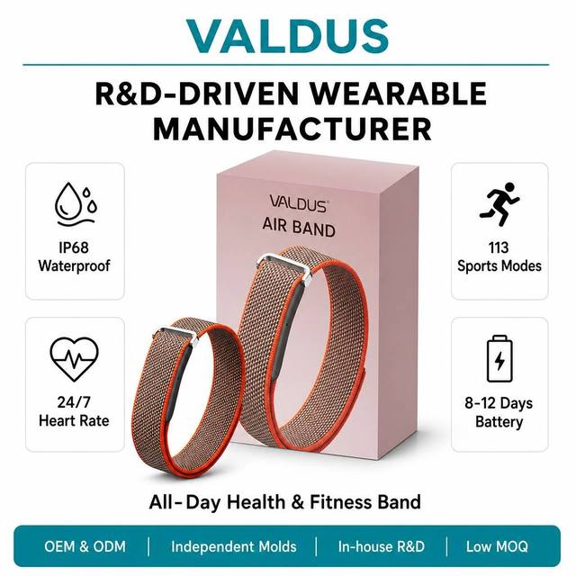 VALDUS Custom Fitness Band 24/7 Heart Rate Sleep Tracker Women Health 113 Sports IP68 Waterproof OEM Smart Bracelet Low MOQ