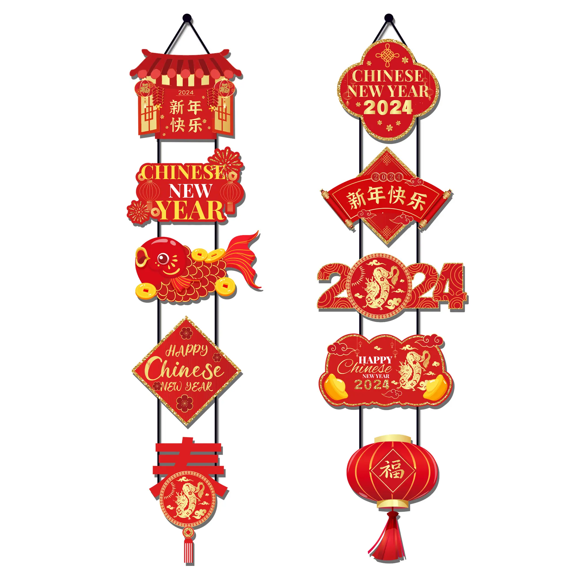 Huancai Año Nuevo chino puerta signo jardín colgante Banner 2024 dragón año decoraciones chino primavera Festival fiesta suministros
