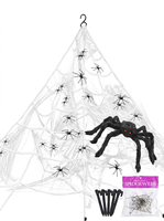 Kit de décoration d'araignée géante triangulaire pour Halloween, toile extensible de 16 pieds, yeux rouges LED, plus de 40 petites araignées, installation facile