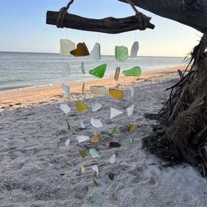 Drop-shipping Handmade <b>Sandblasted</b> Bohemian Modern Minimalist Sea Glass and Driftwood Wind Chime - Product Image 2