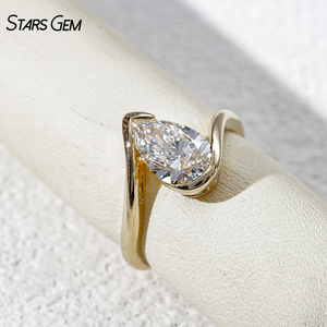 Anillo Solitario Starsgem de 2 Quilates, Oro Sólido de 10K, Corte Pera D VVS2, Diamante Cultivado en Laboratorio con Certificado IGI, Anillo de Compromiso - Product Image 3