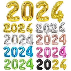 2024 Foil Número Balões Set 16/32/40inch Número Balões para o Ano Novo Festival Partido Suprimentos Graduação Balão Decoração