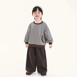 <span class=keywords><strong>Pull</strong></span> en <span class=keywords><strong>polaire</strong></span> pour bébé garçon, style coréen rayé, vêtements pour enfants, nouveau style d'hiver, imprimé teint en pièce, vêtement épais - Product Image 1