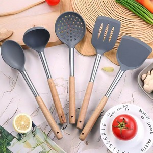 Silicone Spatula Set 5 Pieces Stainless Steel Wooden Handle Kitchen Cooking Utensils Food Grade Heat Resistant Oven Safe - Product Image 1