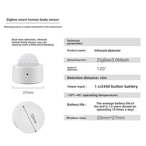 Tuya Zigbee Infrared Human Body <b>Movement</b> <b>Sensor</b> with Button Battery No <b>Light</b> Required Smart Home Compatible with Alexa - Product Image 5