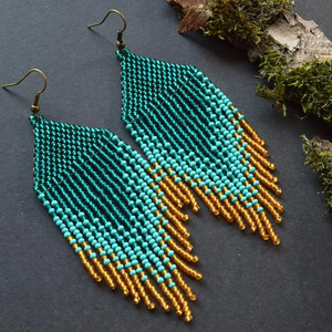Beaded fringe <b>turquoise</b> cooper <b>earrings</b> - Product Image 1