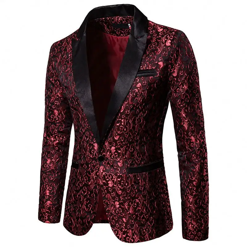 Hot Fashion Slim Fit Blazer Hommes Costumes De Mariage Jacquard Floral Blazer Veste Scène Chanteur Costume Discothèque Costumes De Soirée