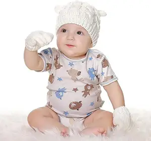 Pasgeboren Baby Beer Oor Hoeden En Wanten Unisex Katoenen Baby Cap En Wanten Sets Voor 0-3 Maanden Jongens Meisjes