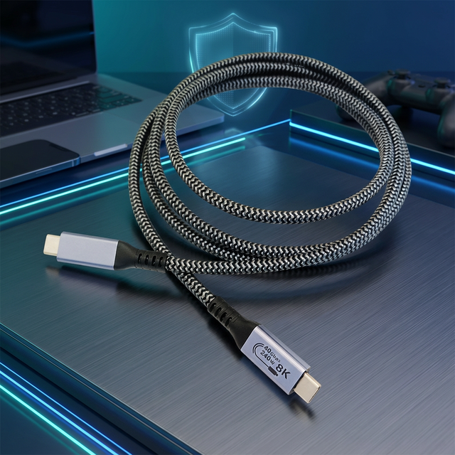USB 4.0 Type-C to Type-C Cable 20Gbps Ultra Speed PD100W 5A/3A Fast Charging Braid Shielding Nylon 5M for Computer & Printer