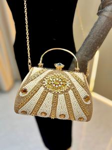 Новинка 2026: Вечерние сумки с бисером и жемчугом, блестящие сумки с ручками из стразов, элегантные сумки-тоут с кристаллами, квадратные сумки через плечо на цепочке - Product Image 6