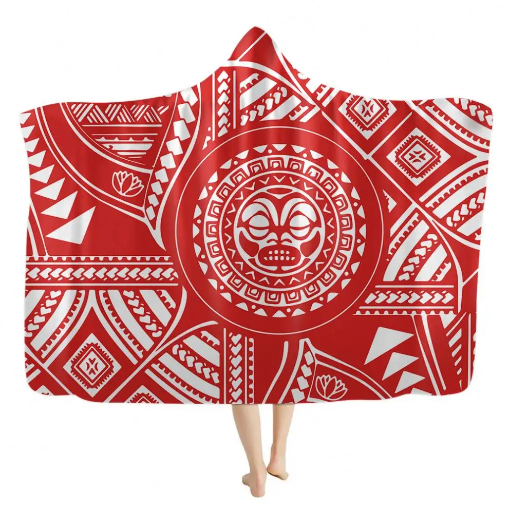Manta con capucha y estampado Floral para adultos, manta con capucha de gran tamaño, con estampado de flores y cuello alto, estilo Tribal polinesiano