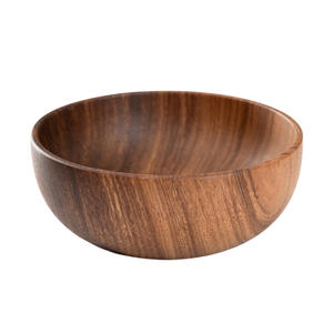 Noyer grand bol à soupe de nouilles instantanées en bois d'acacia poli anti-brûlure bol en bois domestique pour le riz à salade pour enfants - Product Image 1