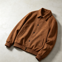 Blouson Bomber Homme Marron en Daim à Col Montant, Fermeture Éclair, Coupe Ample, Manches Raglan, Patchwork, Imperméable, Coupe-Vent, Décontracté Automne, OEM