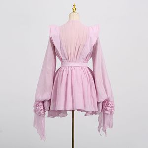Abito Mini da Donna con Volant, <span class=keywords><strong>Maniche</strong></span> <span class=keywords><strong>Lunghe</strong></span> e Cintura, Stile Blusa a Strati - Moda Sehe - Product Image 6