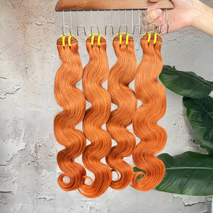 Prix de gros # 350 mèches de cheveux humains ondulés gingembre-orange, tissage de cheveux vierges brésiliens 100 % non traités, couleur gingembre - Product Image 1