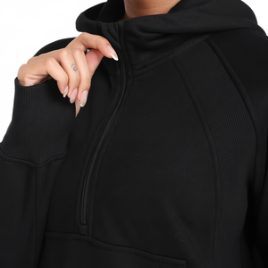 Women's 1/2 <b>Zip</b> Hoodie Loose Long Sleeve Crop Tops with Thumb Hole Pocket Winter Short Club Style 3D Pattern <b>Sweatshirts</b> - Product Image 1