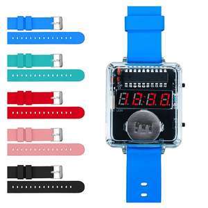Kit de reloj electrónico Led Diy, reloj de tubo digital, banda de silicona, reloj despertador, función de linterna, forma rectangular Unisex - Product Image 1