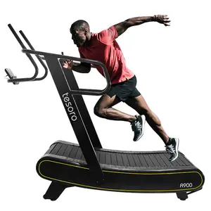 Treadmill Komersial Tanpa Motor Penyerap Guncangan, Perlengkapan Fitness Gym Latihan Manual Melengkung Bilah Karet Menyerap Guncangan Treadmill Komersial