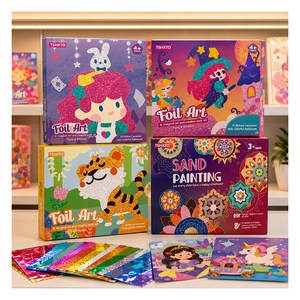 Kit d'activités artistiques en feuille holographique pour garçons, thème sirène, avec autocollants sur toile, jeu de correspondance des couleurs, cadeau d'anniversaire scolaire, jouet - Product Image 1