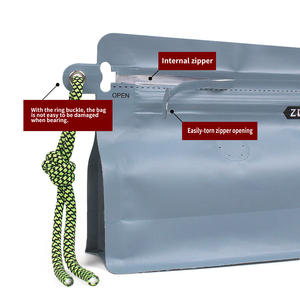 Customized Eco Friendly Custom Printed logo Zipper Aluminum Foil Empty Flat Bottom Pouch Coffee <strong>Bags</strong> With Rope Handle - Product Image 4