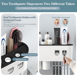Home Bathroom Organizers Automatic Multi-functional Wall Mounted Plastic Battery Powered Eco-Friendly <b>Toothbrush</b> <b>Holder</b> Set - Product Image 3