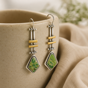 Orecchini creativi a forma di freccia lunga con dettagli color verde acqua, regalo retrò da donna per feste - Product Image 6