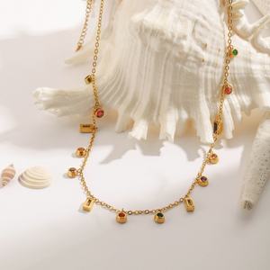 New Fashion 18K <b>Gold</b> Stainless Steel Necklace Versatile Color Zircon <b>Gold</b> Plated Pendant for Women - Product Image 2