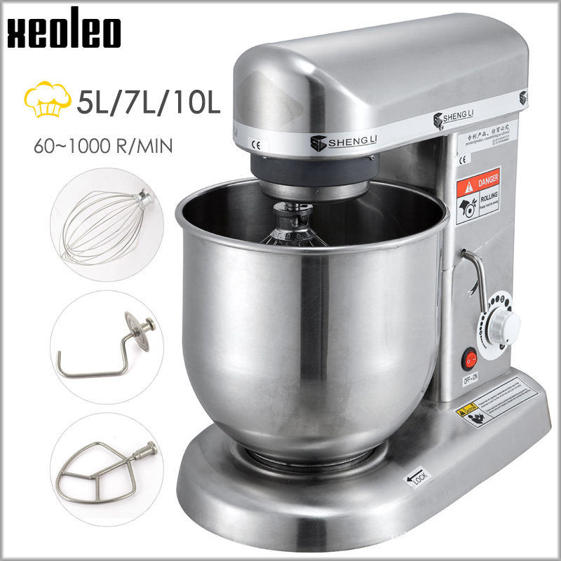 Планетарный миксер XEOLEO, миксер для пищевых продуктов, миксер для теста для хлеба, коммерческая машина для замешивания теста 5/7/10 л с чашей из нержавеющей стали, 500 Вт