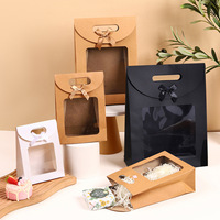 Sac cadeau avec fenêtre pour fleuriste, emballage de bouquet en papier spécial, sac de présentation transparent avec fenêtre, sac fourre-tout minimaliste à rabat noué avec un nœud