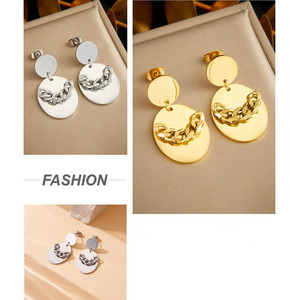 ต่างหูวงรีทรงเรขาคณิตแบบเกาหลีต่างหูห่วงโซ่ดีไซน์แบบเฉพาะของตกแต่งจี้ - Product Image 5