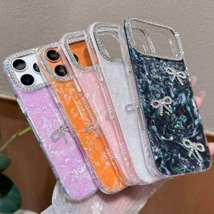 Coque de téléphone portable de luxe en marbre avec nœud papillon et diamants pour iPhone 11 12 15 16 17 Air, pour filles, coque arrière IMD, vente en gros d'usine - Product Image 1
