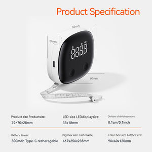 Règle à ruban électrique rechargeable <span class=keywords><strong>LED</strong></span> HD multifonctionnelle pour écran roulant, outil de mesure du corps, métrique en plastique et acier - Product Image 3