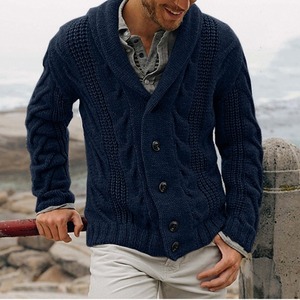 Mode Automne-Hiver pour Hommes, Manteaux en Tricot Jacqu Okitsu Uni, Boutons, Style Revers, Cardigan pour la Saison Printemps - Product Image 4