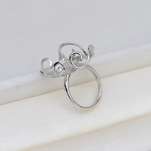 Anillo de Plata S925 Hecho a Mano con Incrustaciones de Encaje de Flores Abiertas y Perla Barroca, Engaste Hueco, Conector de Joyería DIY, Accesorio 1801 - Product Image 2