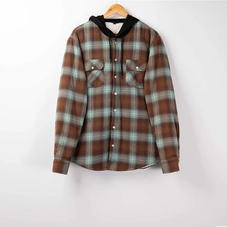 Hot Selling Single Button Beautiful 100% Cotton Plaid Long Sleeve Flannel Shirts For Mens