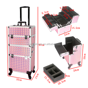 Rolling <strong>Makeup</strong> Train <strong>Case</strong> <strong>on</strong> <strong>Wheels</strong> Large Cosmetic Organizer Travel Cart for Hairstylist Artist Nail Beauty Salon Barber - Product Image 6