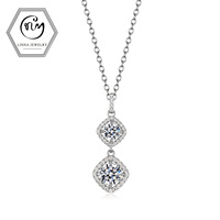 Collier pendentif double moissanite en argent S925 plaqué rhodium 1,7 CTW, design élégant halo, parfait pour les mariages féminins