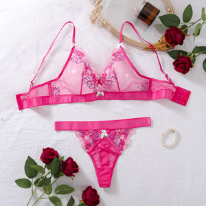 Conjunto de Lencería Sexy Erótica Transparente con Tirantes de Malla Bordados de Diseño Personalizado, Lazo Floral y Encaje - Product Image 2