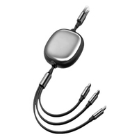 Câble de charge rétractable 3-en-1 USB Type-C 120W avec blindage en feuille de cuivre pur, charge rapide 6A pour iOS/Android, portable et coloré