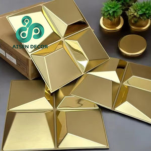 艾森装饰金色3D墙板50厘米 * 50厘米聚氯乙烯装饰镜非自粘防水厨房公寓 - Product Image 1