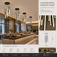 Lustre LED carré en acier noir et or sur mesure, luminaire suspendu multi-brins pour hôtel, salle à manger, éclairage de projet pour plafonds hauts