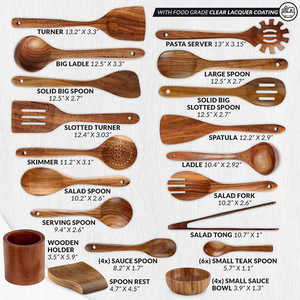 Cucharas de madera de teca personalizadas de fábrica de 15 piezas para cocinar, juego de utensilios de cocina, espátula de madera, cuchara ranurada para Pasta - Product Image 4