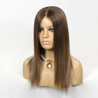 Peluca Judía con Frente de Encaje 9x5, Color Marrón Degradado, Cabello Humano Virgen Europeo, Encaje HD Transparente, Pelucas Kosher para Mujeres Blancas