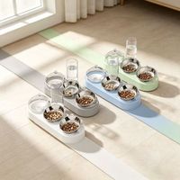 Gamelle pour chat style influenceur en PP, avec fontaine à eau automatique, bord incliné, pour croquettes et riz, inclinaison de 15° pour la santé cervicale
