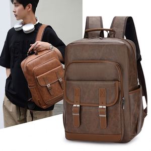 Custom PU Leather <b>Backpack</b> for College <b>Large</b> Capacity Vintage Teenager <b>Backpack</b> Wholesale <b>School</b> Faux Leather <b>Backpack</b> - Product Image 2
