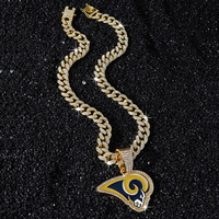 Custom Rams Head Charm Full Rhinestone Iced Out Cuban Link Championship Necklaces Silver Gold Plated Alloy Jewelry
