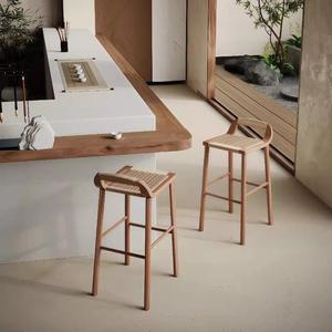 Taburete de Bar de Estilo Chino con Cuerda Tejida, Madera Maciza, Resistente, para Uso Doméstico, Taburete Alto - Product Image 2