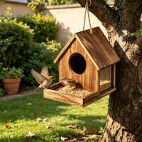 Maison à colibris en bois à suspendre, DIY, pour l'extérieur, avec mangeoire et fenêtre d'observation transparente