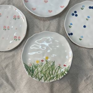 Ins Irregular corazón flor diseño cerámica postre pastel plato alta temperatura porcelana bajo vidriado Color 8 pulgadas plato - Product Image 6